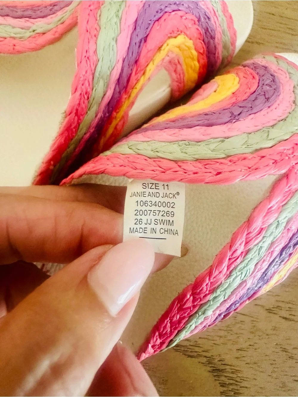 Janie and Jack White Slides with Pink, Purple, Yellow & Mint Braided Accents